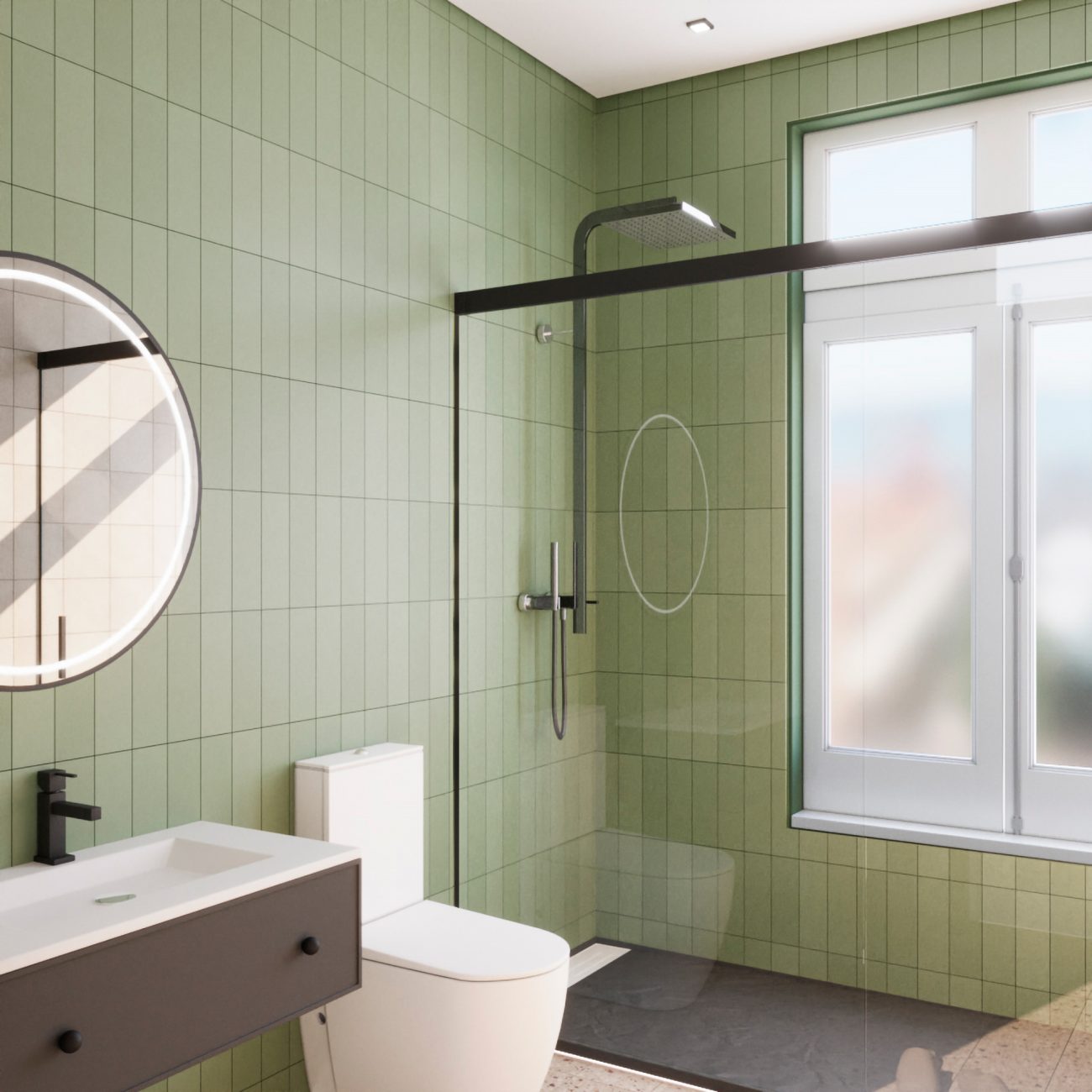 Casa de banho renovada num estilo moderno.